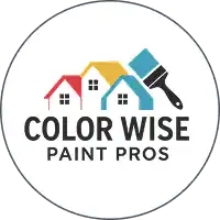 Color Wise Paint Pros logo featuring three colorful houses and a paintbrush.